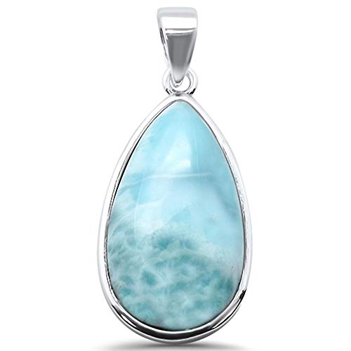CloseoutWarehouse Beazel Set Natural Larimar Simple Teardrop Pendant Sterling Silver