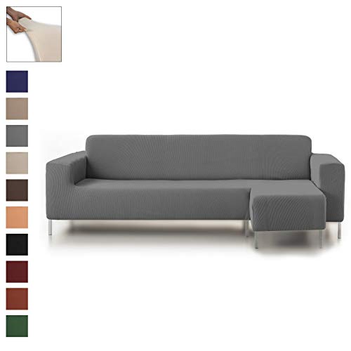Eiffel Textile Protector Cubresofá Adaptable Rústica Funda Elástica Brazo, 50% Poliéster, Gris, Chaise Longue Corto Derecha