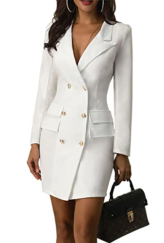 futurino Women's Double-Breasted V-Neck Suit Jacket Dress for Women