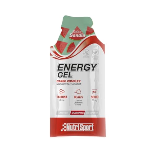 NUTRISPORT - Energy Gel Sandía |24 Geles| 35g|22g de Hidratos de Carbono de Rápida y Lenta Absorción, BCAA, Taurina, Sodio y Vitaminas B1 y B6|Gel Energético para Deportes de Resistencia| Sabor Sandía