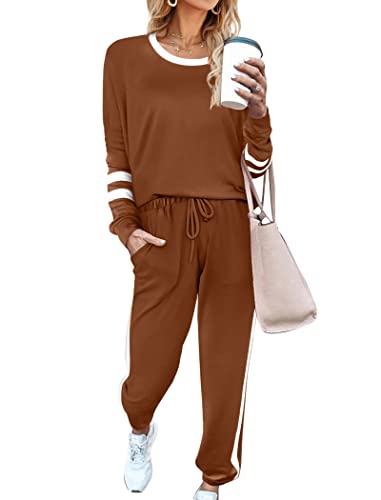 Image of Aloodor Sweatsuit for Women 2 Piece Outfits for Womens Crewneck Sweatshirts Pullover