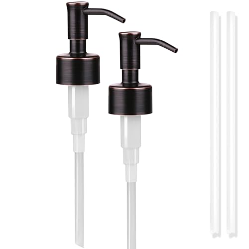 Image of Amoliar Mason Jar Liquid Soap Dispenser Pump, Stainless Steel Replacement Pump for Dish Soap, Lotion, Hand Soap, Cute Farmhouse Decor, Refill Soap Pump, ORB 2 Pack, Extra 1 Set Label, 2 Long Tubes