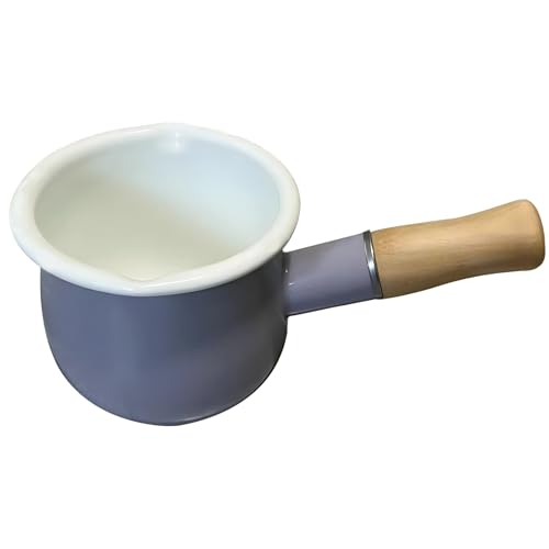 Olla esmaltada con mango de madera, boquillas dobles para verter sin derrames, perfecta para salsas y sopas
