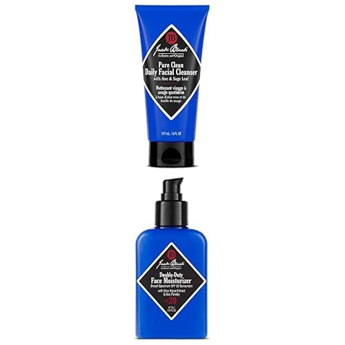 Jack Black Pure Clean Daily Facial Cleanser, 2-in-1 Mens Facial Cleanser & Toner 6 Fl Oz + Jack Black Double-Duty Face Moisturizer, 3.3 Fl. Oz – SPF 20 Lightweight Moisturizer