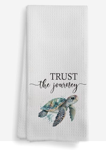 Bnwepo Coastal Turtle Bathroom Kitchen Towel, Sea Turtle Beach Towels for Kitchen Dinning Bathroom, Trust The Journey 16×24 Inches