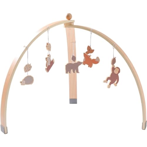 Nicffdi プレイジム ベビージム おもちゃ付き 木製 ナチュラル 室内遊具 遊びジム 動物 アクティビティプレイジム 木のおもちゃ 指遊び ハンギングトイ 折りたたみ式 おうち時間 早期教育 新生児 出産祝い 誕生日プレゼント 贈り物 (三角ジム+森