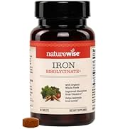 NatureWise Vegan Iron Supplement for Women & Men - Gentle on Stomach High Absorption - Coated Iro...
