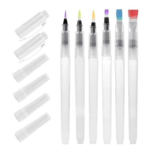 6 Piece Refillable Watercolour Brush Pens Set with