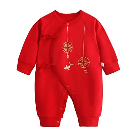 Baby Girls Jumpsuit Newborn Infant Girl Boy Calendar Chinese New Year Kimono Tang Suit Red Long Sleeve Romper Jumpsuit Outfits Cute Clothes Cover