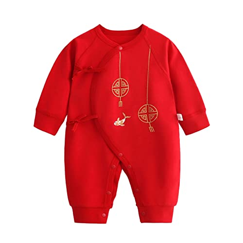 TYUSGH Mameluco chino de manga larga para bebés y niñas, traje suave para recién nacidos, para bautizo, baby shower, rosso, 0-3 meses