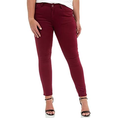 Elara Women's Jeans Oversize Slim Fit Chunkyrayan Wine 180-4 Wine-44 (2XL) Cover