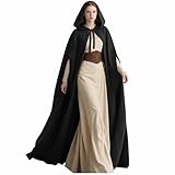 L'VOW Black Renaissance Cloak with Hood Medieval Hooded Cloak Arm Slits Hobbit Cape for Women Men LARP Halloween Cosplay