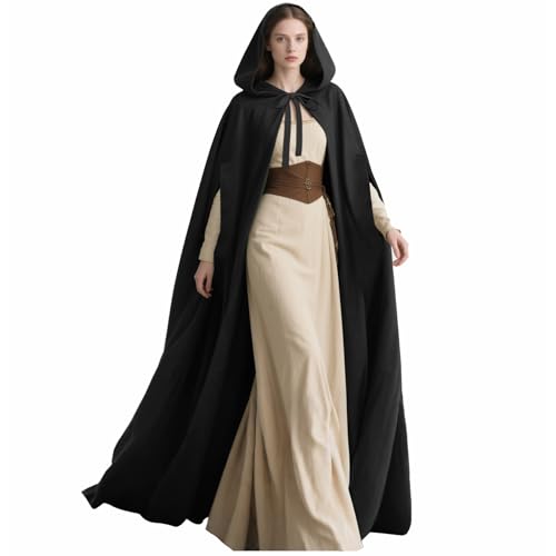L'VOW Black Renaissance Cloak with Hood Medieval Hooded Cloak Arm
