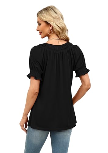 Image of WIHOLL Womens Short Sleeve Square Neck Summer Tops Dressy Casual Blouses Trendy Clothes 2026