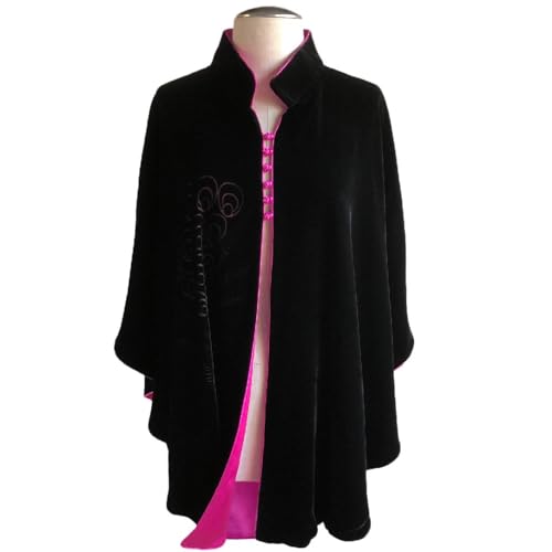 Luxury Silk-Based Black Burn-out Velvet Cape with Pink Full Pure Silk Lining2