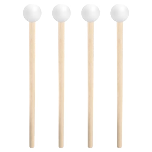 4 Pcs Steel Tongue Drum Mallets, Xylophone Mallets, Glockenspiel Mallet, 6.1in Wooden Rubber Percussion Mallet, Children\'s Rubber Drumsticks, Percussion Sticks, White