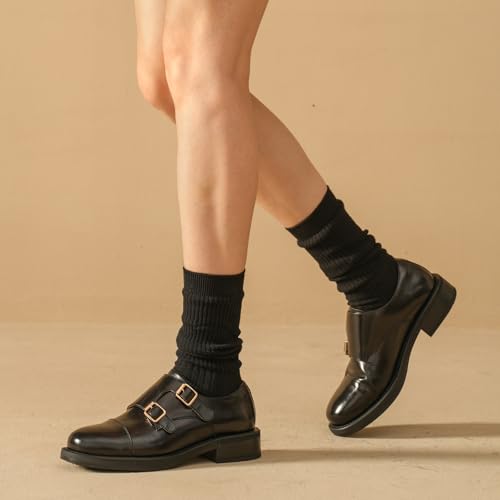 Image of BEAU TODAY Women Monk Strap Loafers Cap Toe Business Causal Loafer Shoes