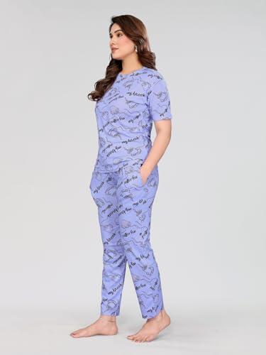 Image of VJ Fashion Women's Cotton Lycra Printed & Knitted Round Neck Night Wear Set of Top and Pazama