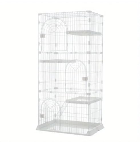 牧小苫\msmr猫 ケージ ミニタイプ 3段ネコハウス脱走防止扉 頑丈 檻 ねこ ネコケージ コンパクトサイズ ホワイト・ブラック 幅76×奥行50.5×高さ133cm (ホワイト, 3段)