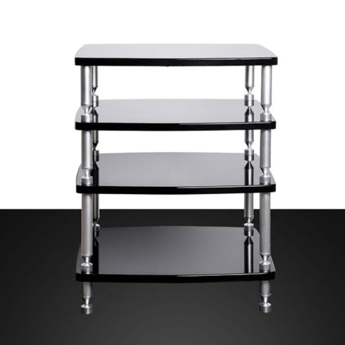 Soportes de altavoz Estantes de almacenamiento multimedia de 4 niveles, gabinete de soporte para medios audiovisuales, estante de madera de pie, centro multimedia, soporte para equipos de sonido domé
