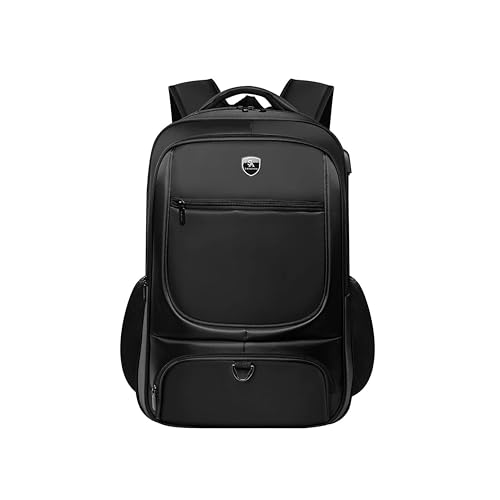 Heyoo Preto Mochila À Prova d'Água com Carregamento USB - Masculina Feminina Notebook Grande Capacidade para Escola, Academia, Trabalho ou Viagens Curtas