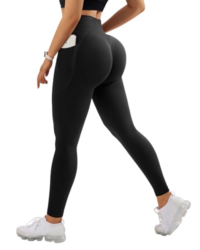 RXRXCOCO Women's High Waist Seamless Gym Leggings, Black