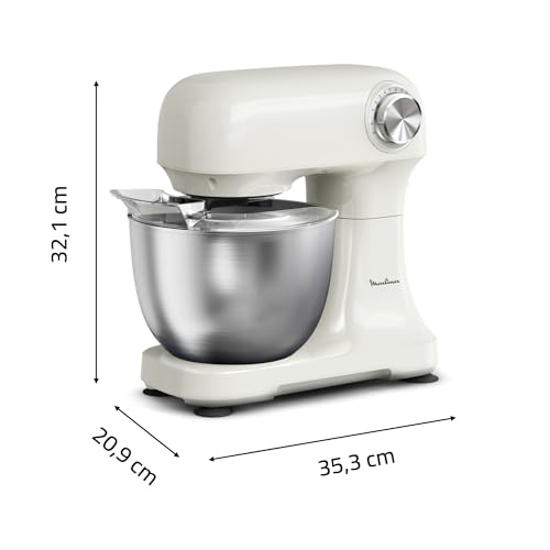 Moulinex, Bake Simple, Robot pâtissier, compact, utilisation facile, Fouet, batteur et crochet petrin, QA141AF0, Beige