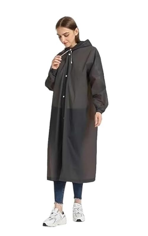Men EVA Plain Rain Coat Hooded Outdoor Water Resistant Portable Raincoat Suit (Black) (1 Piece)-picture-17