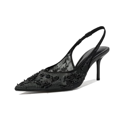 Slingback Heels for Women Pointed Closed Toed Kitten Heel Mesh Wedding Bridal Pumps