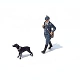 KiBcsLic Figura Miniatura Escena Personaje Modelado Figuras con Perro Detallado Realismo Artesanal Adecuada para Maquetas Colección Exposición, Figura 02 Cazador con Escopeta Y Perro