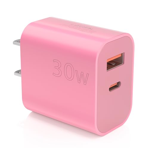 Image of Aolcev for iPhone Charger Fast Charging 2 in 1 USB A USB C Charger Block 30W Cute Type C Fast Charging Blocks for iPhone 17 16 15 14 13 for iPad USB C Charging Adapter for Galaxy S26 S25 Light Pink