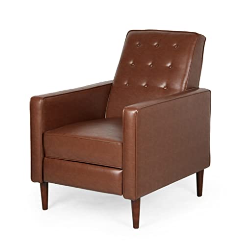 Christopher Knight Home Randolph Mid-Century Modern Button Tufted Recliner, Cognac Brown, Dark Espresso #TOP4