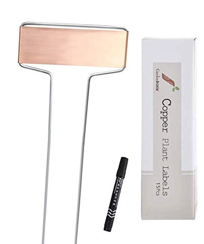 Copper Garden Labels Plant Markers Nursery Tags Reusable Planting Gardening Sticks for Vegetable Herb Flower Pack of 15 with 1 Marker Pen