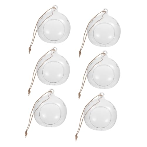 AOKWAWALIY Bougeoir Suspendu en Verre Lot De 6 avec Corde De Chanvre - Photophore Sphérique pour Bougie Chauffe-Plat - Décoration Suspendue pour Terrarium...