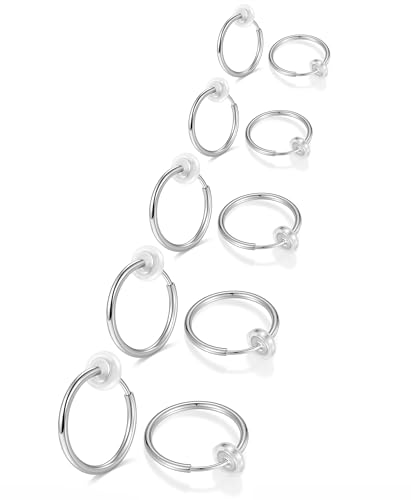 PLOMFOV Clip On Hoop Earrings for Women Small Silver Plated Clip On Earrings Women Fake Hoop Earrings Non Pierced Earrings 14mm-18mm