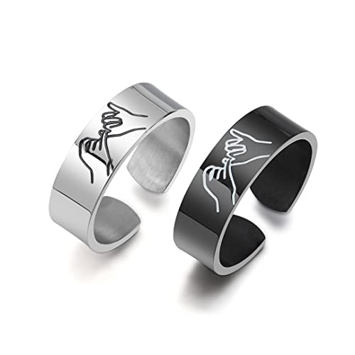 2Pcs Pinky Swear Adjustable Ring for 2 Best Friends Bestie Gift Hand Gestures Pinky Promise Stacking Ring Sisters BFF Gift