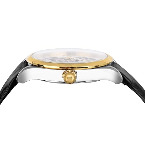 Image of Franklord Self Winder Skeleton Mechanical Automatic Watch For Men | Analog, Round Gold Dial | Black Leather Strap | Premium Luxury Wrist Watch For Men & Boys