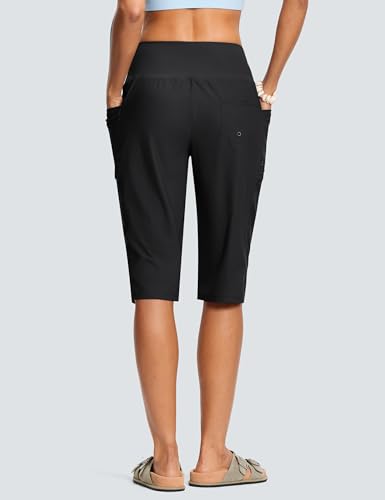 Women's Swim Capris Pants High Waist Tummy Control Quick Dry UPF 50+ Long Board Shorts with Liner and Pockets3