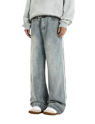 Mens Baggy Denim Jeans Casual Striped Pants Straight Wide Leg Jeans Oversized Hip Hop Pants Vintage Skater Track Jeans3