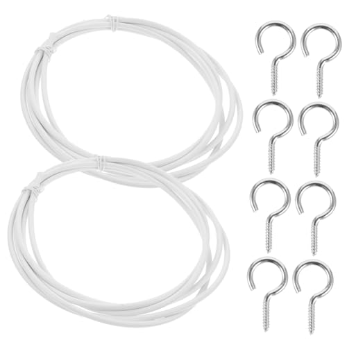 UTHCLO 2 Juegos Sistema de Cable para Colgar Cortinas de PVC y Metal Flexible y Resistente Cable de Metros Ganchos Forma de Interrogación y Ojales para Ventanas y Balcones