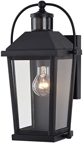 VAXCEL Lexington Aluminum Black Motion Sensor Dusk to Dawn Outdoor Wall Light Clear Glass