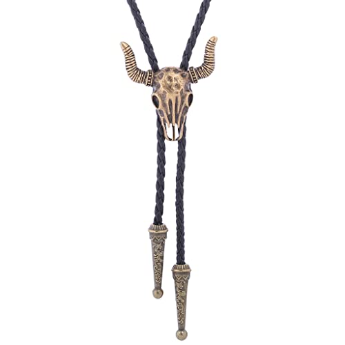 Image of GelConnie Bolo Ties for Men Women Western Cowboy Tie Mens Western Necklace Leather Necktie Gold Bolero Tie Cowboy Necklace