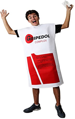 Gojoy shop-Disfraz de Gripedol Adultos Canaval Halloween(Contiene:Disfraz de Medicamento,Pañuelo blanco y Mochila de Cuerdas.adulta L=160CM-170CM)