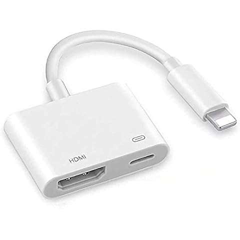 HDMI Adapter for iPhone to TV, 1080P Digital AV Adapter Video & Audio Sync Screen Converter AV Adapter Compatible with iOS System White and TV Monitor Projector Cover
