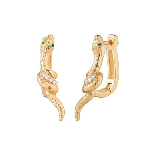 FETTERO Hoop Earrings for Women, 14K Gold Plated Lightweight Huggie Leaf Snake Bar Gold Hoops, Hypoallergenic Gold Earrings for Women Ear Piercing Jewelry