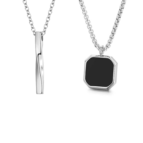 Image of Men's Jewellery Black Chain For Men Boys Geometric Stainless Steel Black Locket Pendant with 3D Chain combo pack of 2pcs gifts