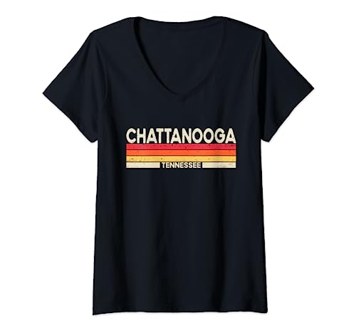 Mujer Chattanooga Estado de Tennessee 80s 90s Vintage Sunset Camiseta Cuello V
