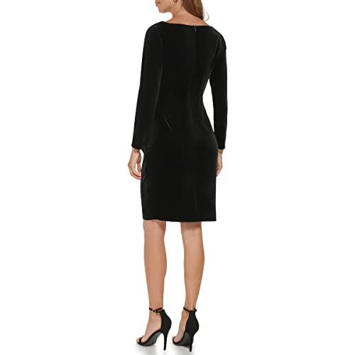 Image of DKNY Women's Long Sleeve V-Neck Side Ruched Sheath Dress with Hardware