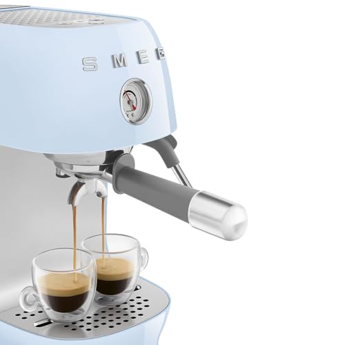 Image of Smeg ECF03 Made in Italy Retro Espresso Machine with Cold Brew, 15 Bar Pump, Thermoblock Heating, Steam Wand, Adjustable Temperature, 47 oz Water Tank- (Pastel Blue)