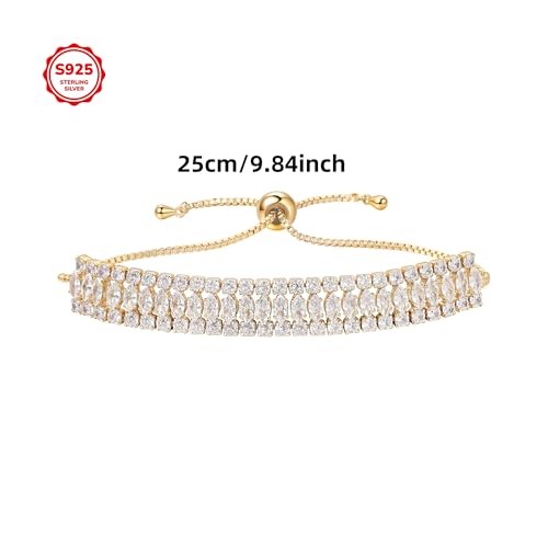 18K Gold Plated Tennis Bracelet for Women with Sparkling Zirconia Stones, Adjustable Size, Elegant Gift for Wedding, Party, Mom, Wife, Girlfrined, Birthay, Chrismas, Valentine's Day4